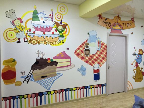 蛋糕店整面墻畫的墻繪創(chuàng)意畫